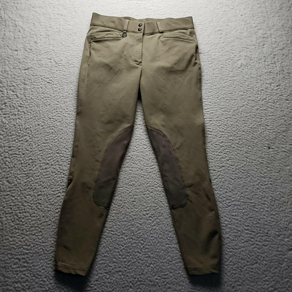 Ovation Pants Womens 30/L Beige Twill Riding Breeches Ankle Zip Pockets Stretch